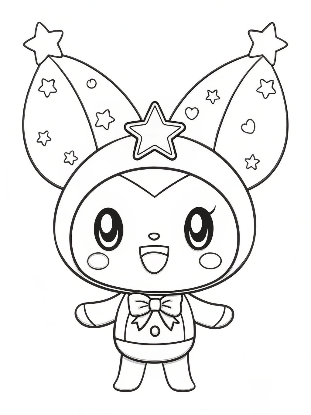 Desenho Kuromi com chapéu de estrelas para imprimir e colorir