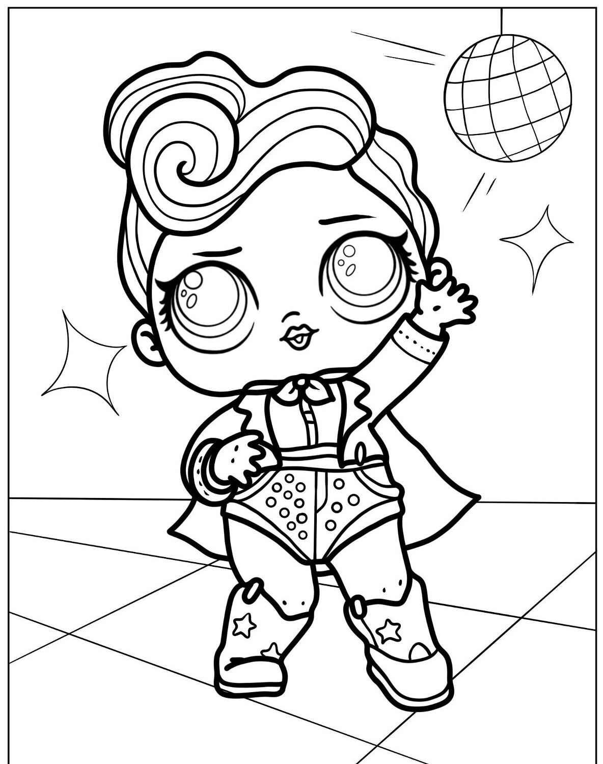 Desenho da LOL Surprise dançando com globo espelhado