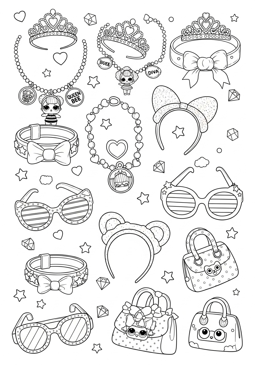 Desenho da LOL Surprise acessórios variados para colorir