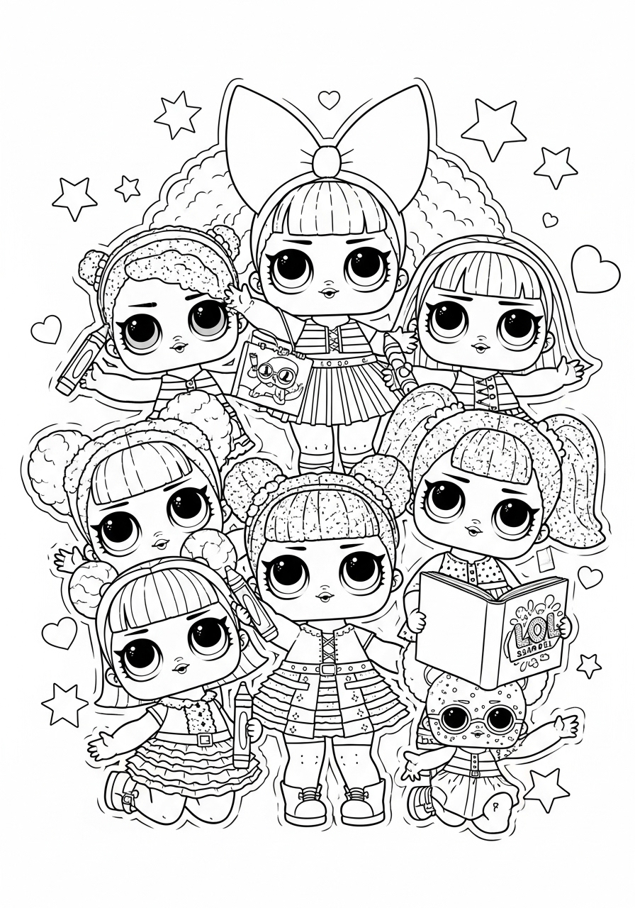 Desenho da LOL Surprise grupo de bonecas para colorir