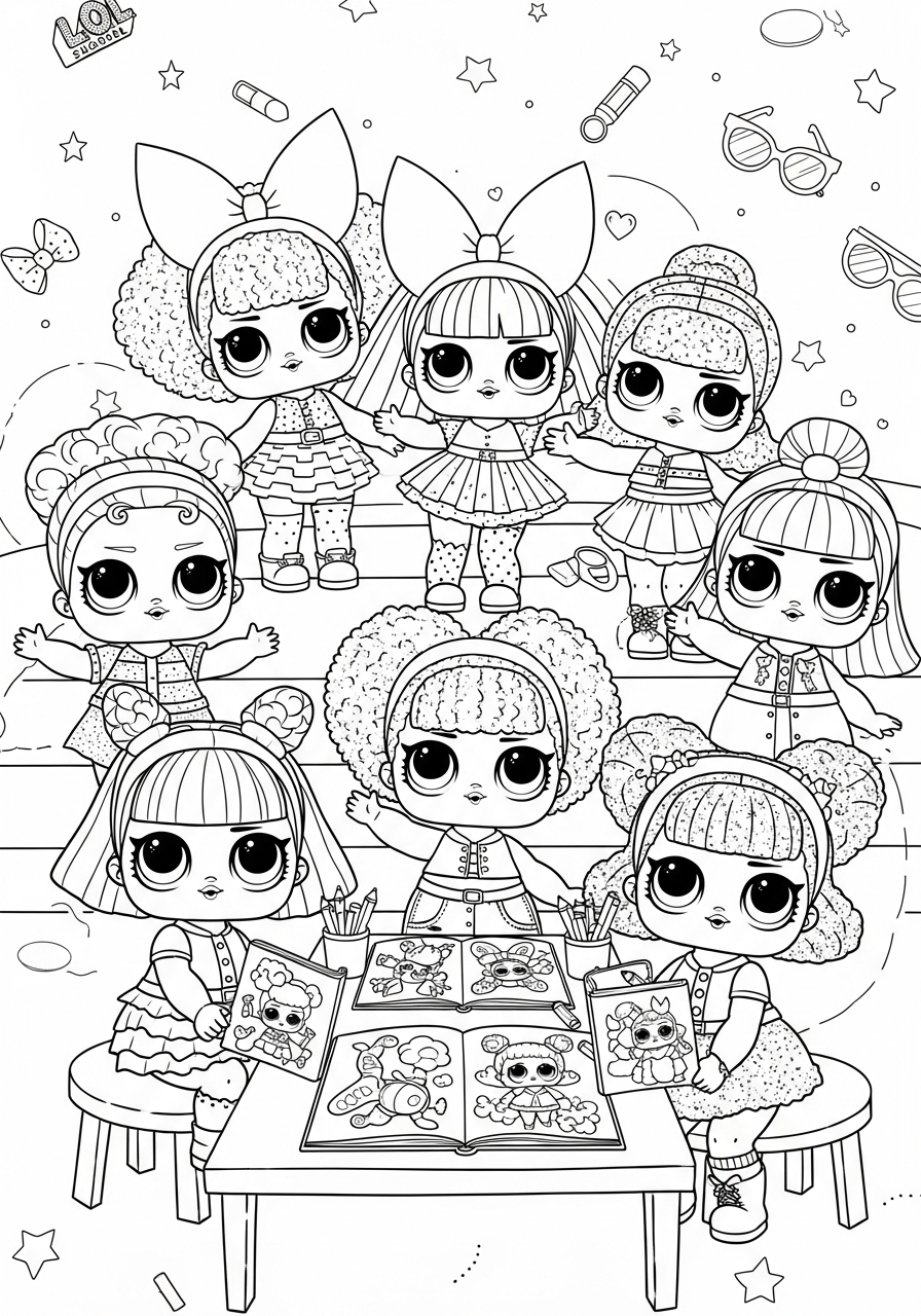 Desenho da LOL Surprise personagens juntas para colorir