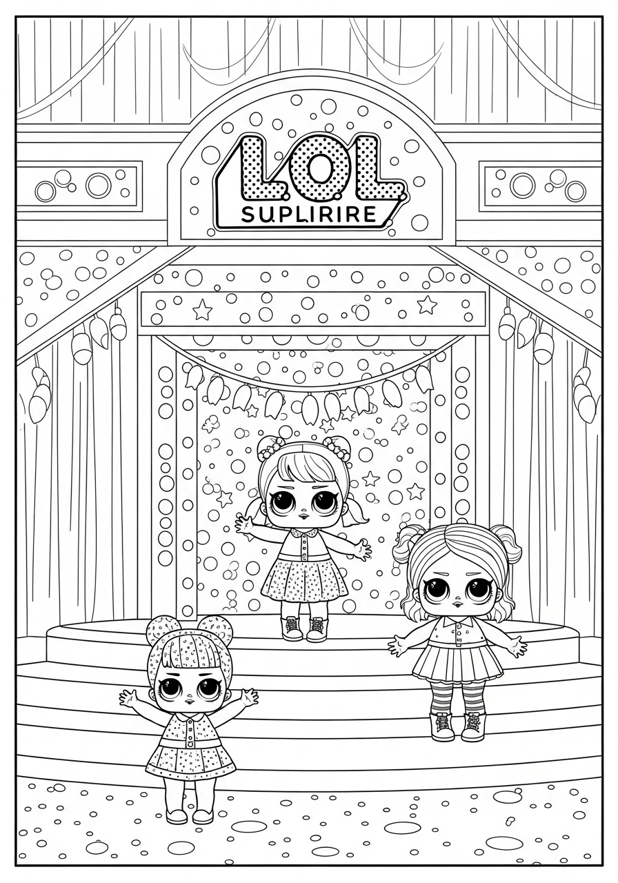 Desenho da LOL Surprise em um palco para colorir
