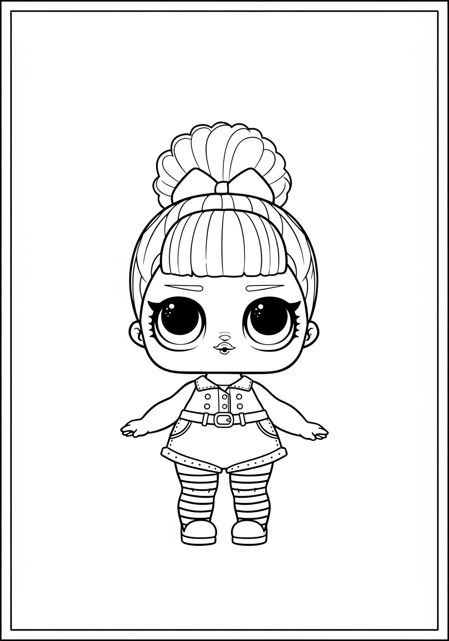 Desenho da LOL Surprise com rabo de cavalo para colorir