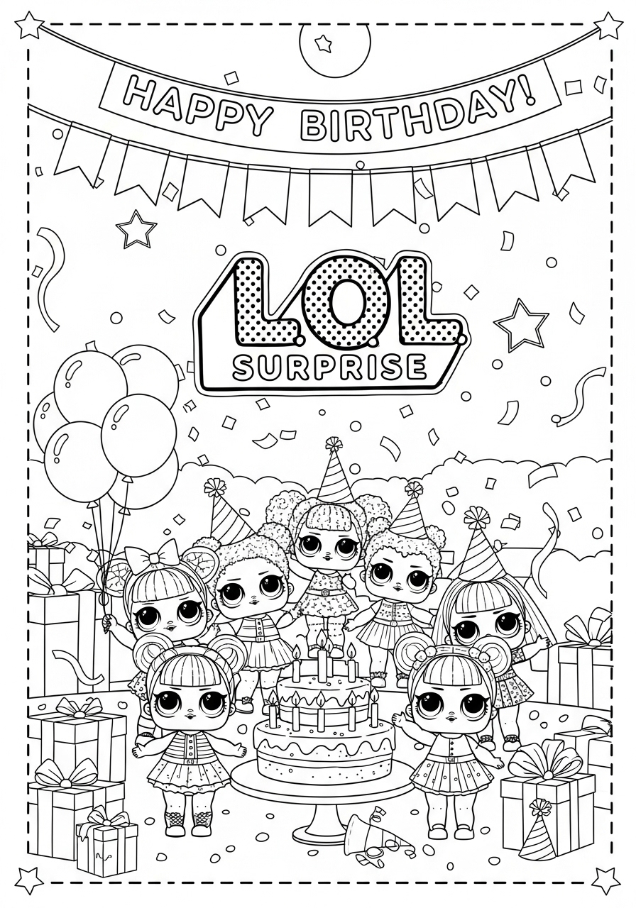 Desenho da LOL Surprise festa de aniversário para colorir