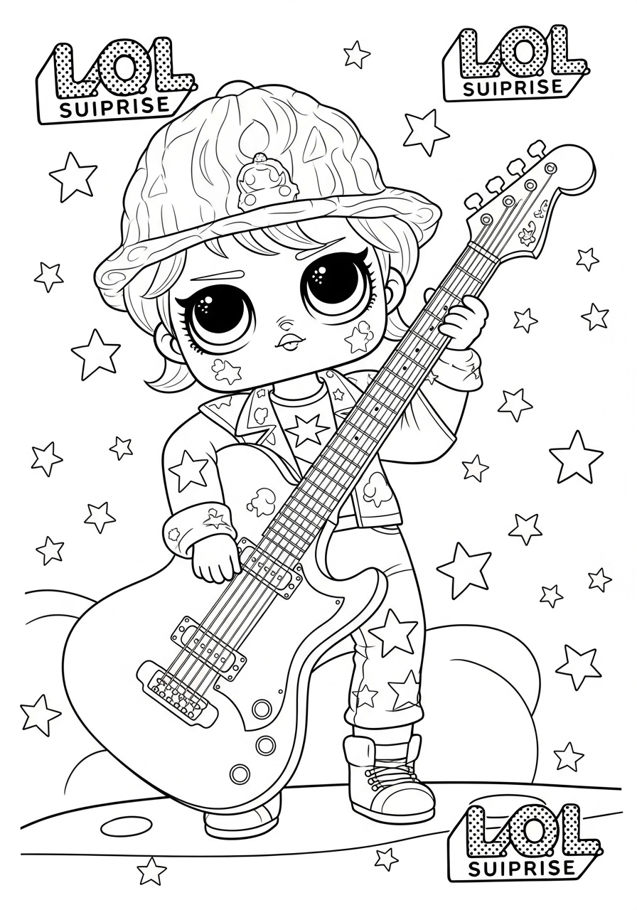 Desenho da LOL Surprise com guitarra para colorir