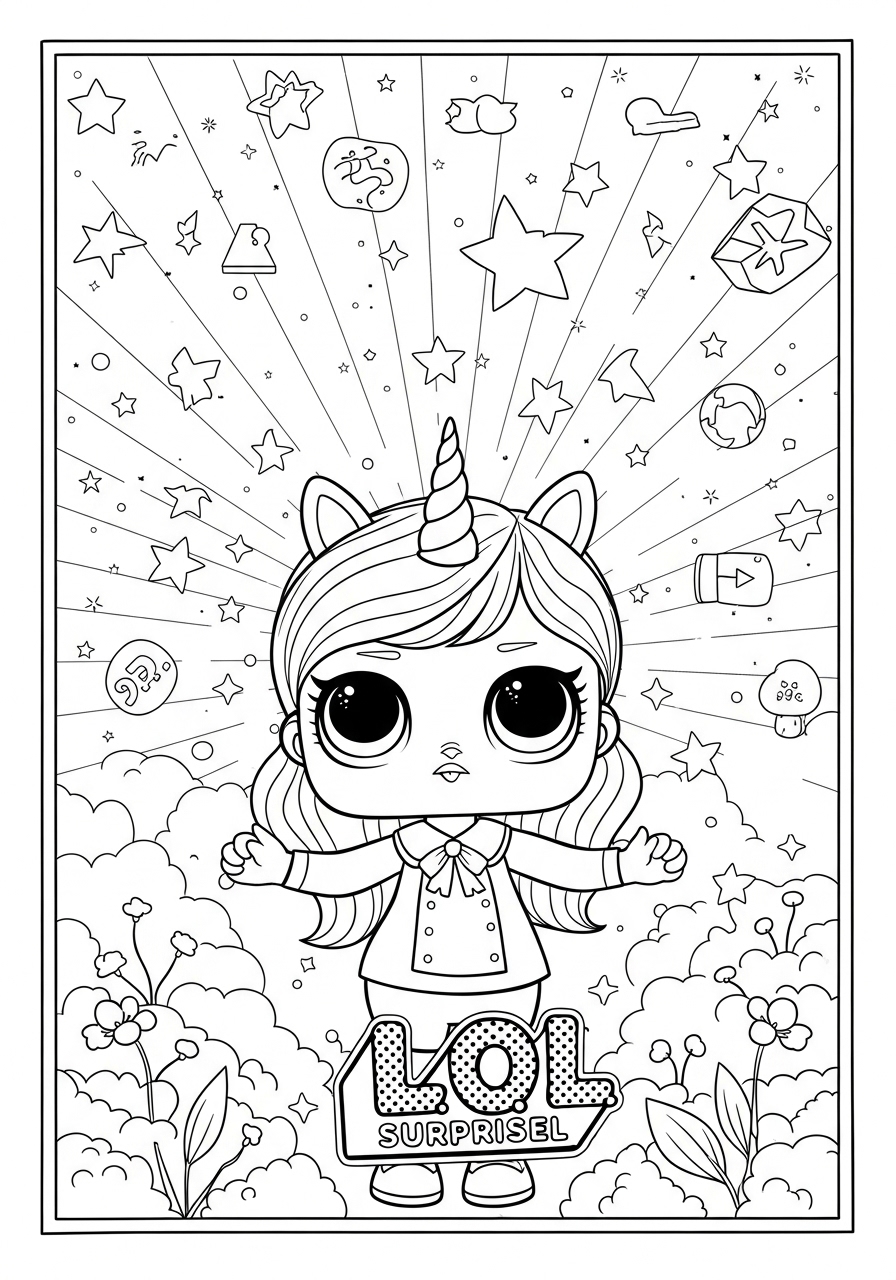 Desenho da LOL Surprise com fantasia de unicórnio