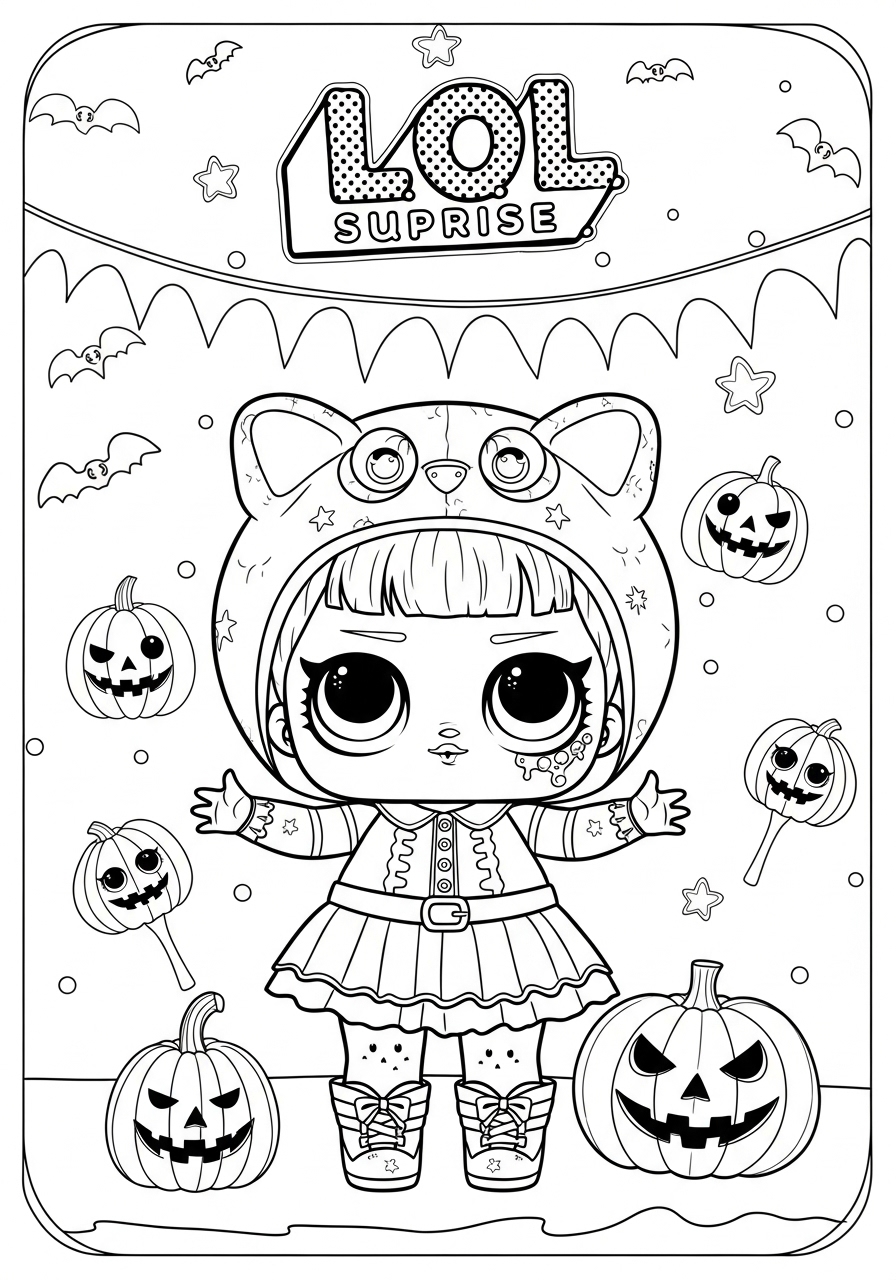 Desenho da LOL Surprise com abóboras para colorir