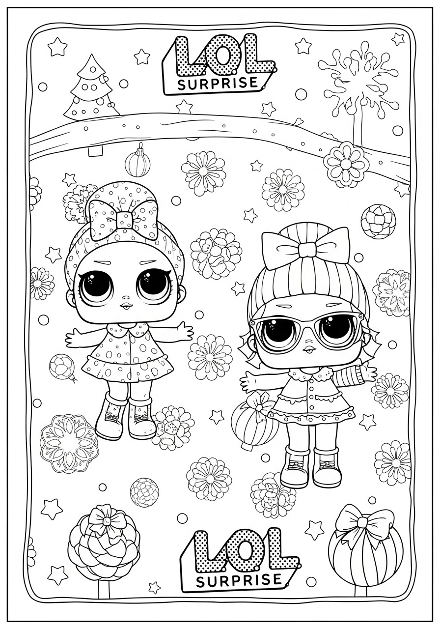 Desenho da LOL Surprise com bonecas no jardim