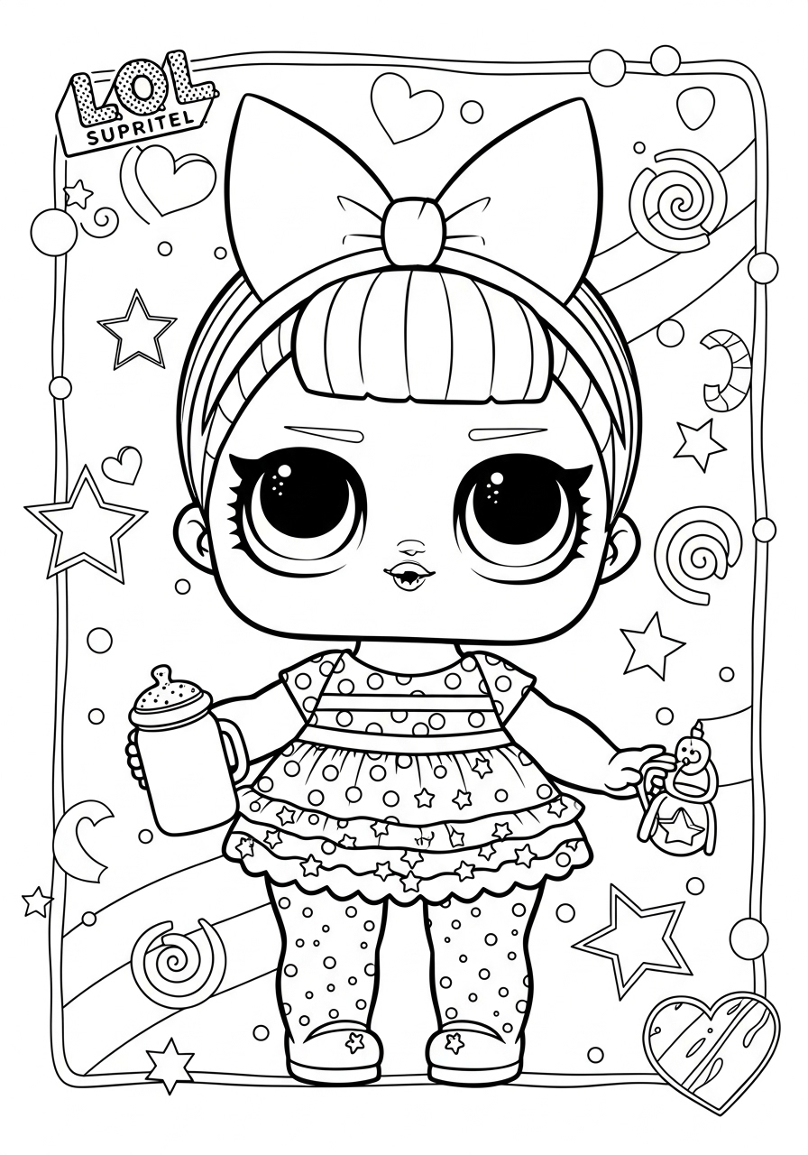 Desenho da LOL Surprise com arco no cabelo para colorir