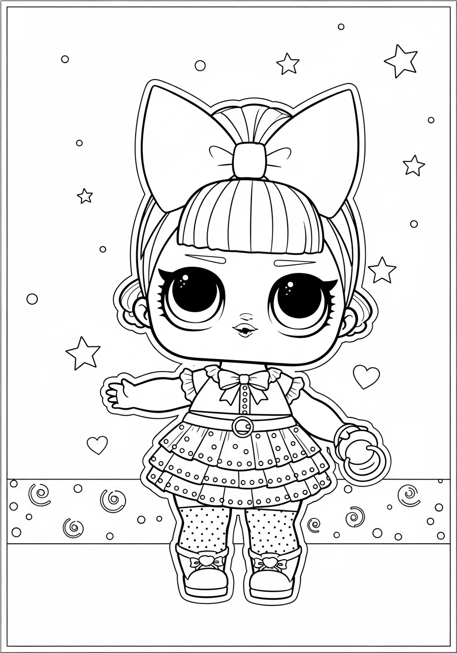 Desenho da LOL Surprise com laço grande para colorir