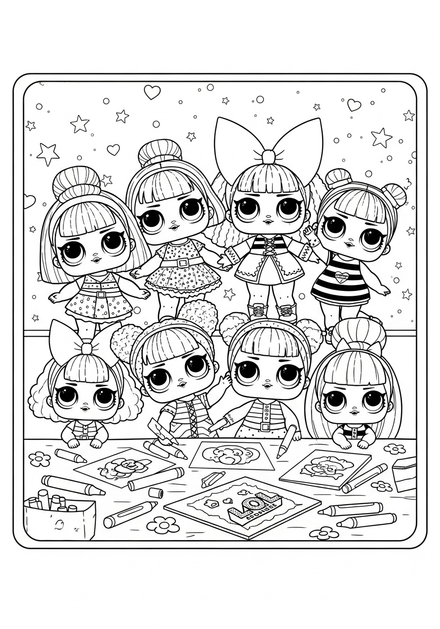 Desenho da LOL Surprise grupo de amigas para colorir