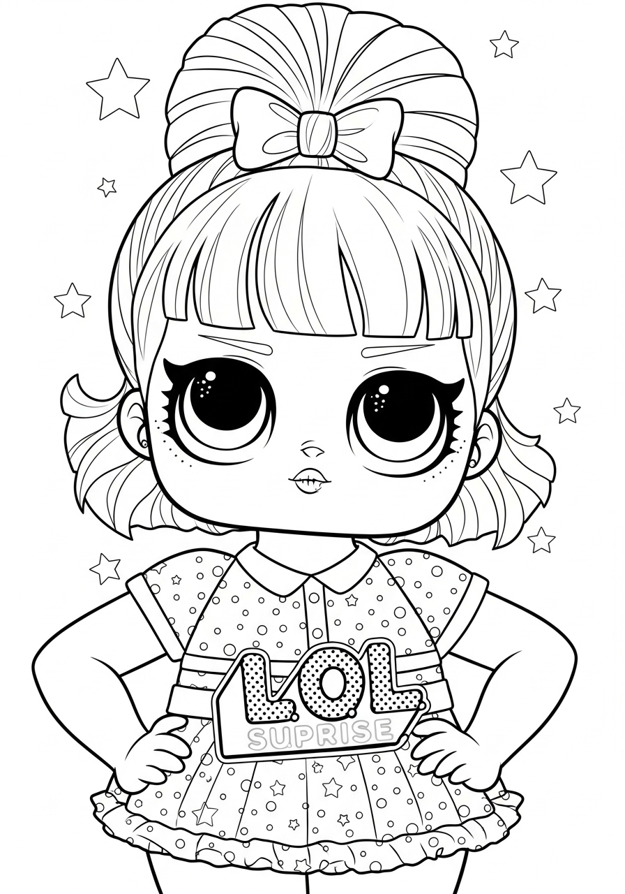 Desenho da LOL Surprise com vestido de estrelas