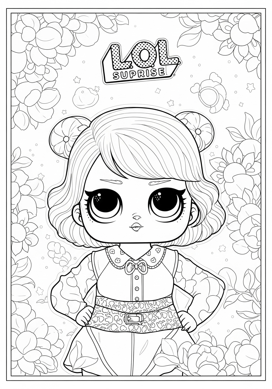 Desenho da LOL Surprise com roupa elegante para colorir