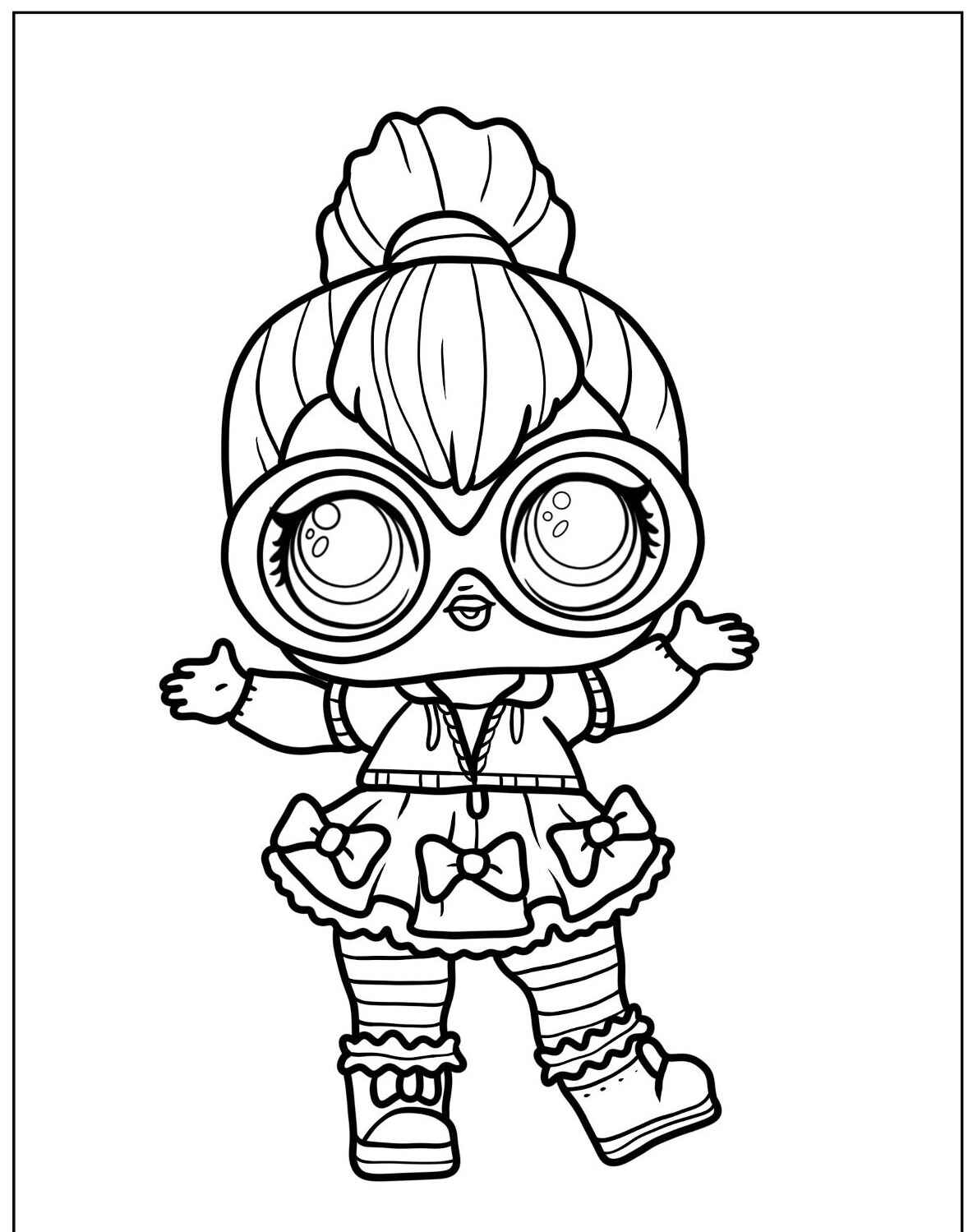 Desenho da LOL Surprise com laços e óculos grandes