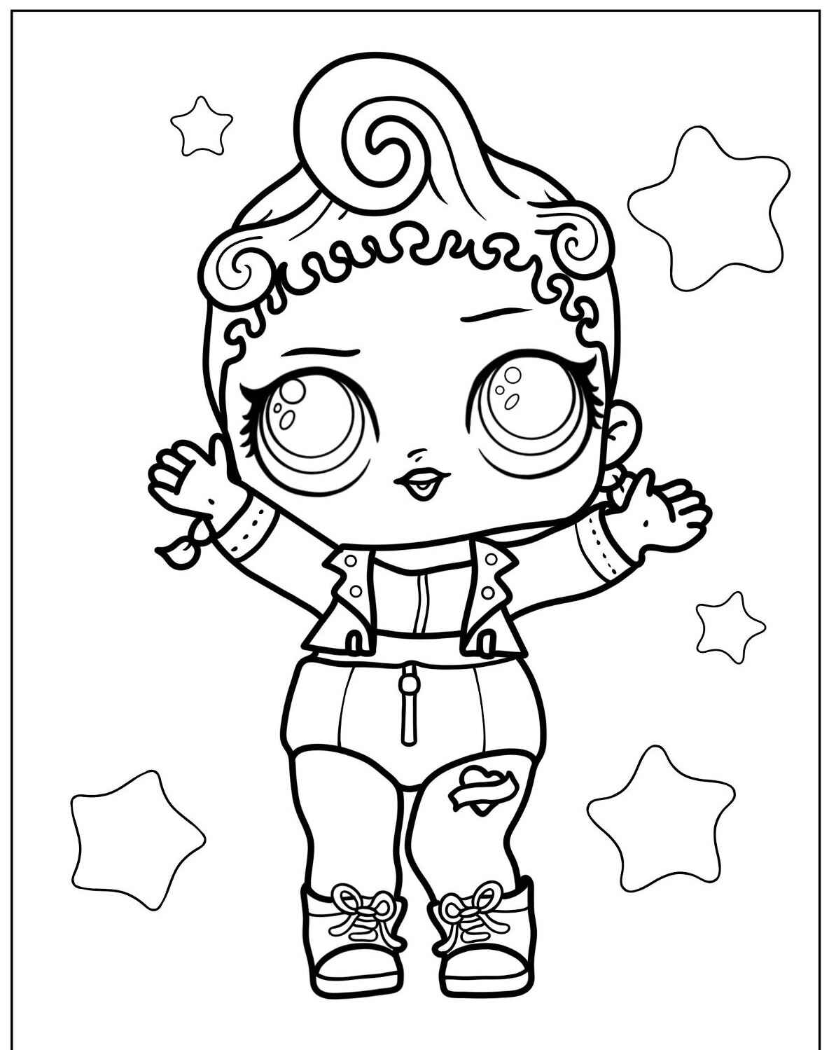 Desenho da LOL Surprise com jaqueta e estrelas