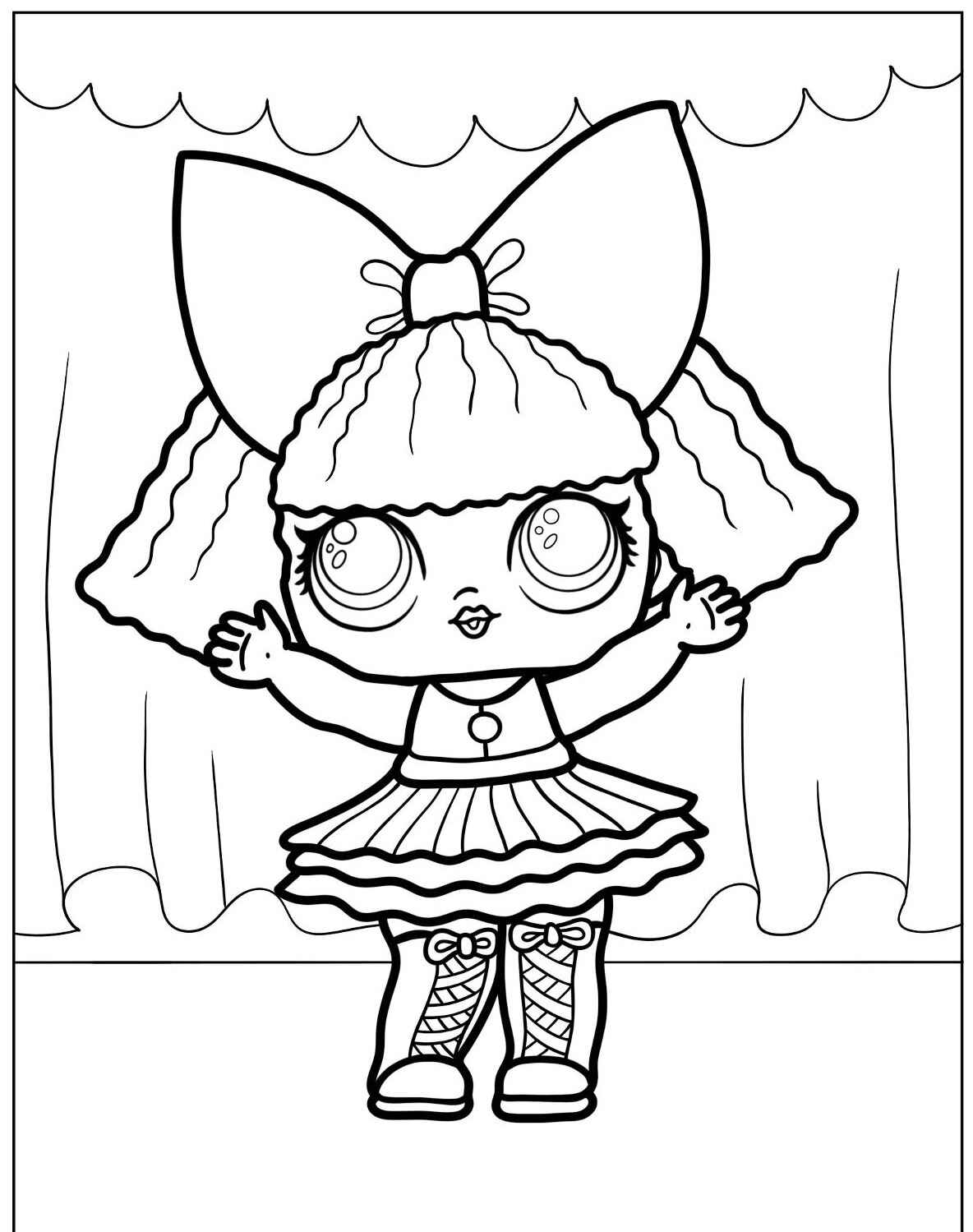 Desenho da LOL Surprise no palco com laço grande