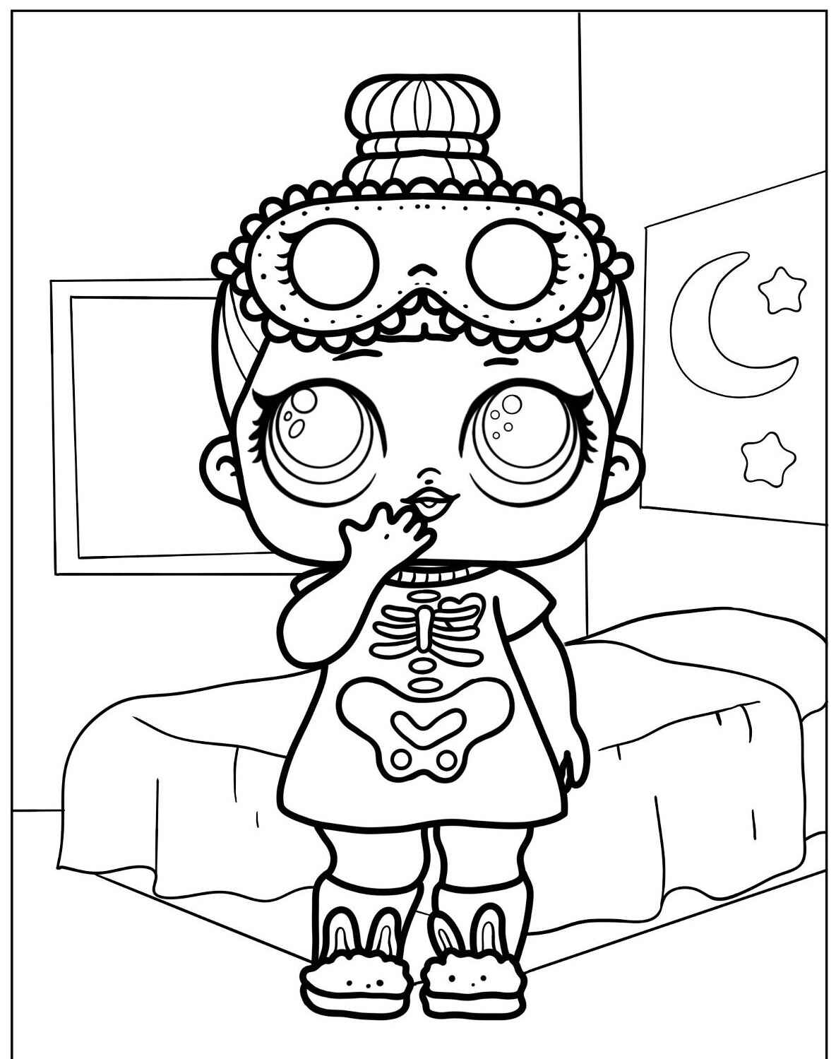 Desenho da LOL Surprise de pijama para colorir