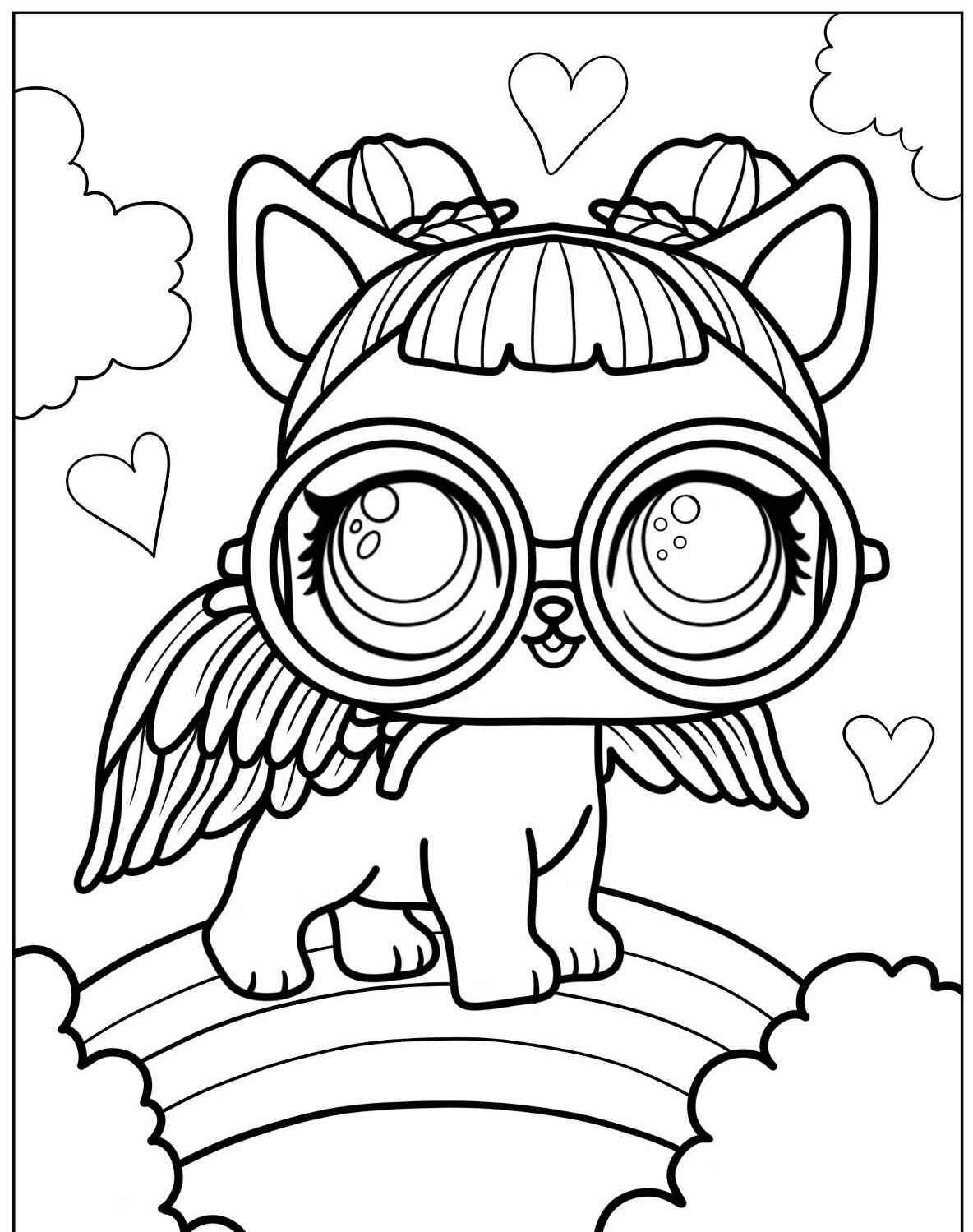 Desenho da LOL Surprise com asas em arco-íris