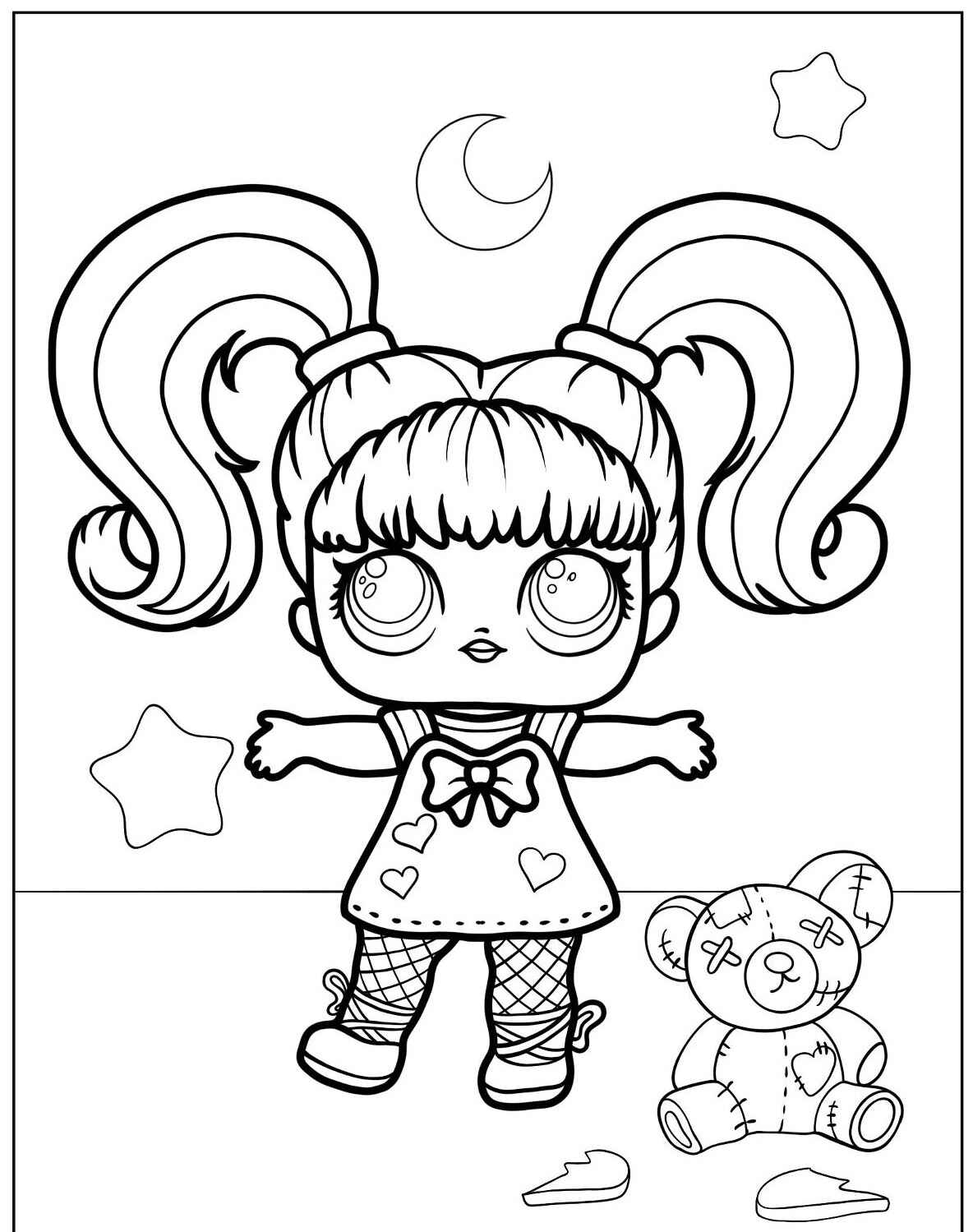 Desenho da LOL Surprise com urso e estrelas para colorir