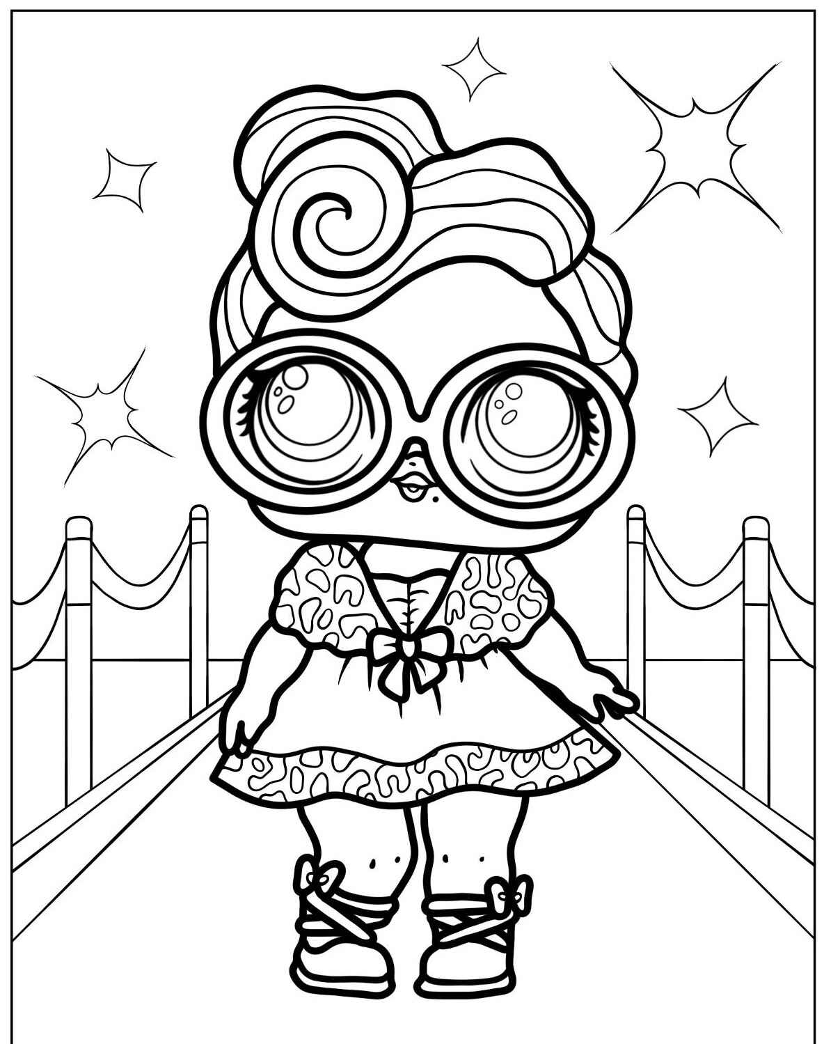 Desenho da LOL Surprise com vestido estiloso para colorir
