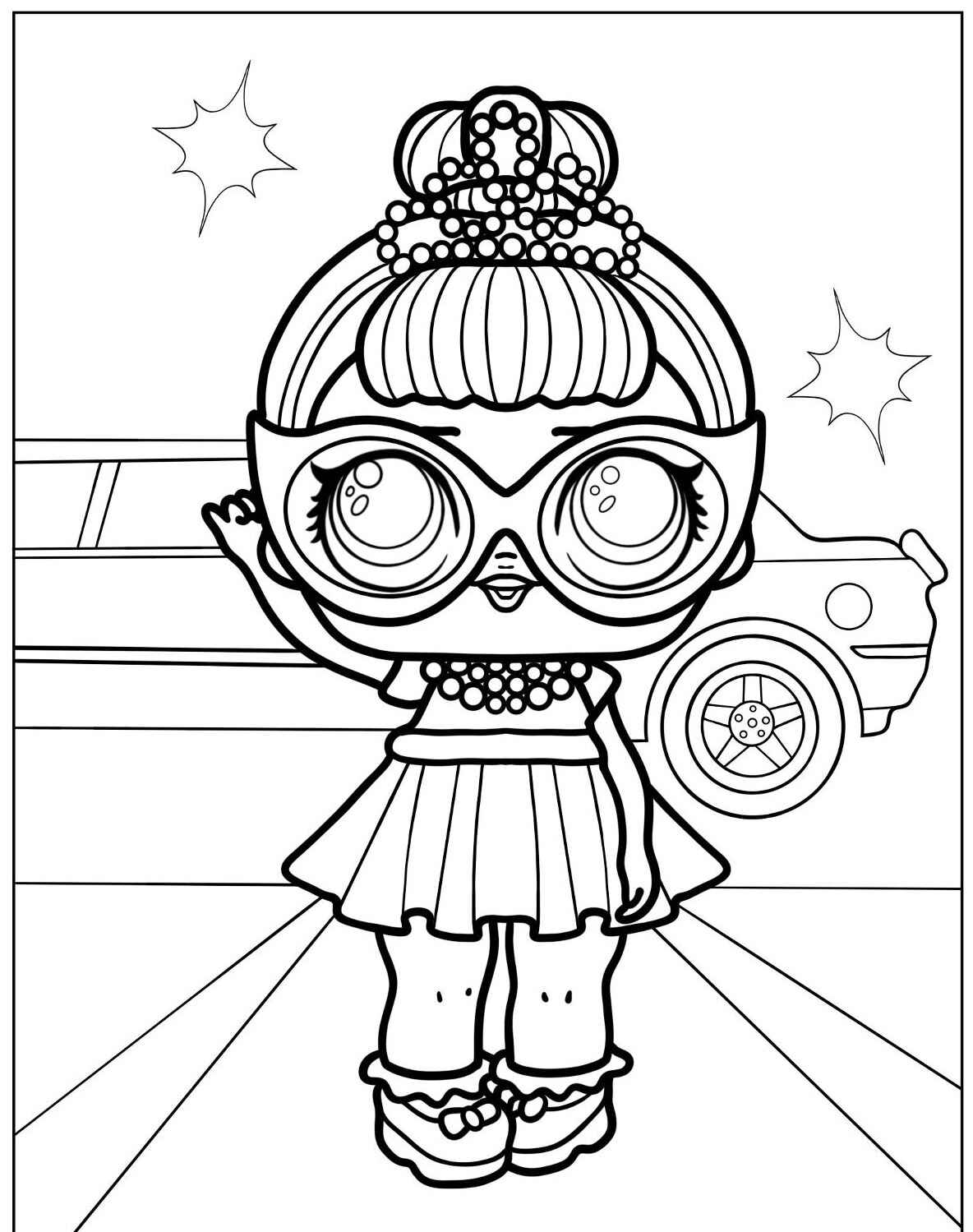 Desenho da LOL Surprise com vestido elegante para colorir