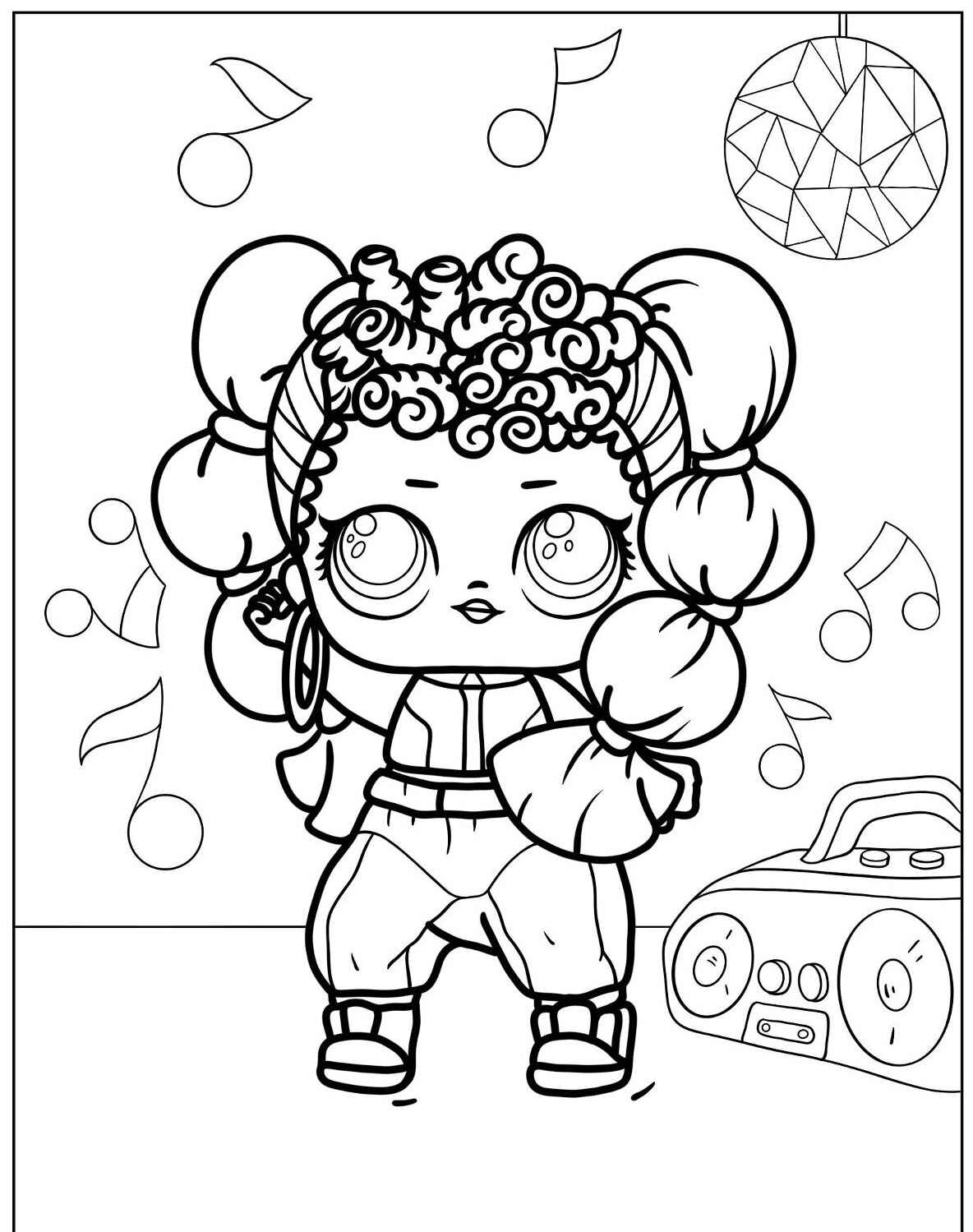 Desenho da LOL Surprise dançando com boombox
