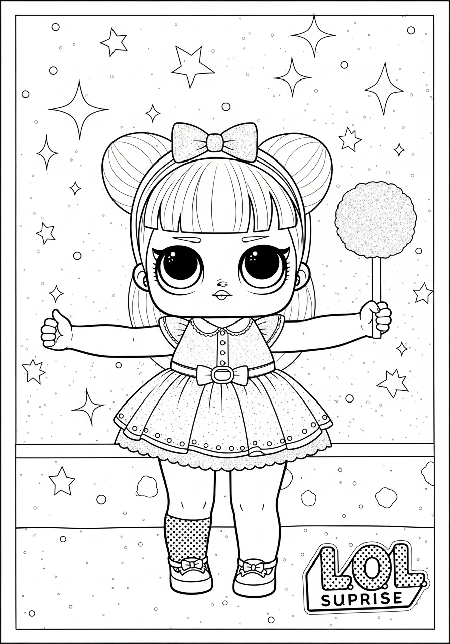 Desenho da LOL Surprise com pirulito para colorir