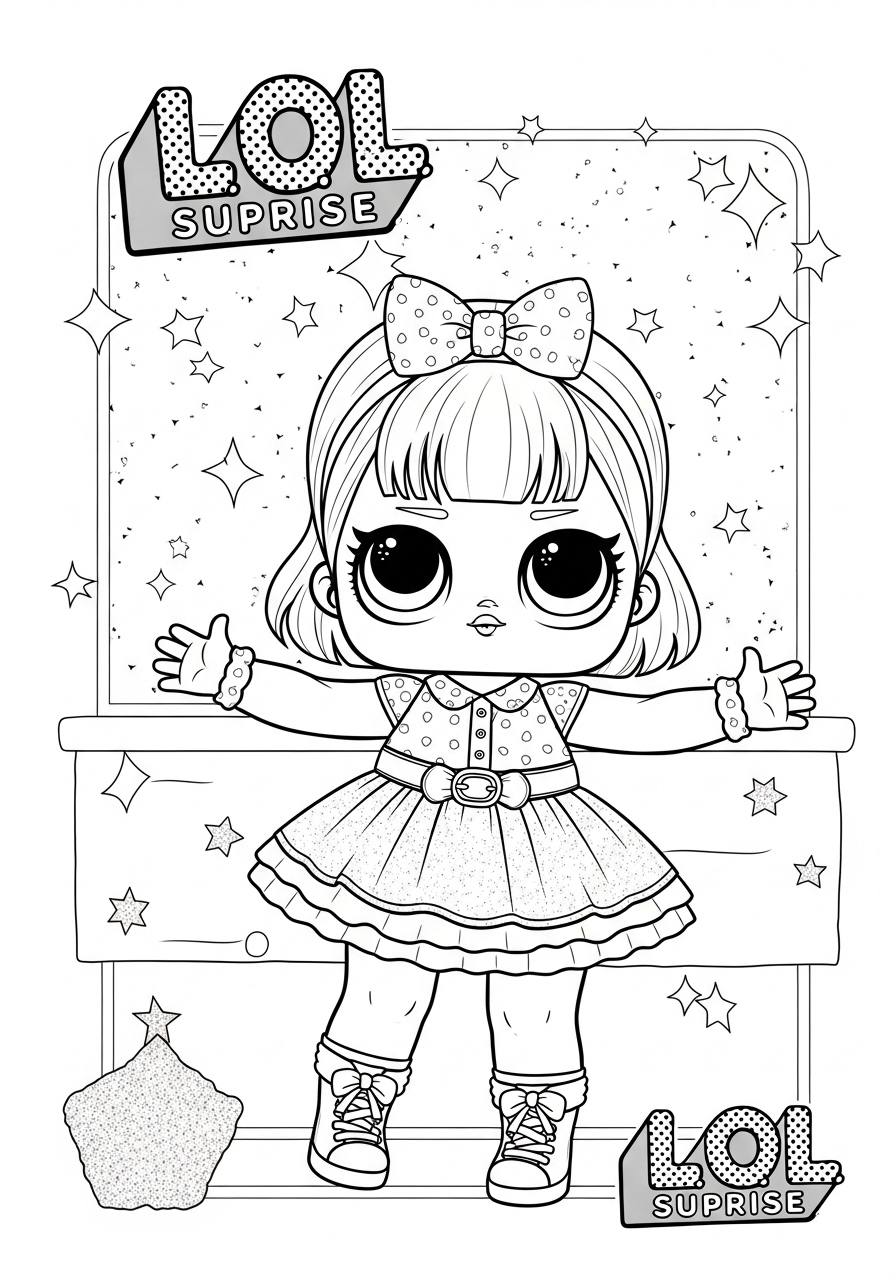 Desenho da LOL Surprise em frente ao espelho