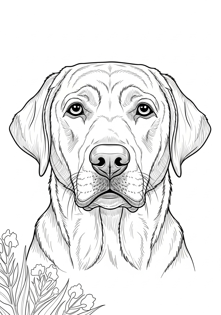 Desenho do Labrador Retriever fofo e realista para colorir