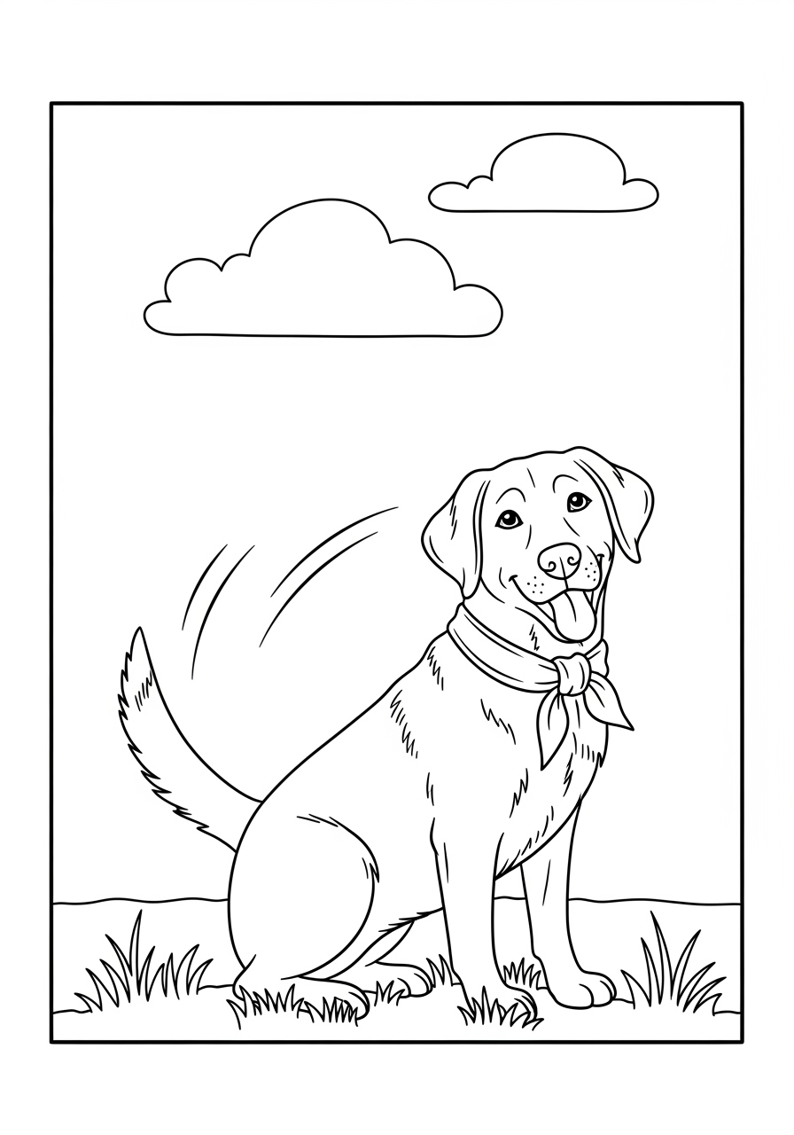 Desenho do Labrador Retriever sentado no gramado para colorir