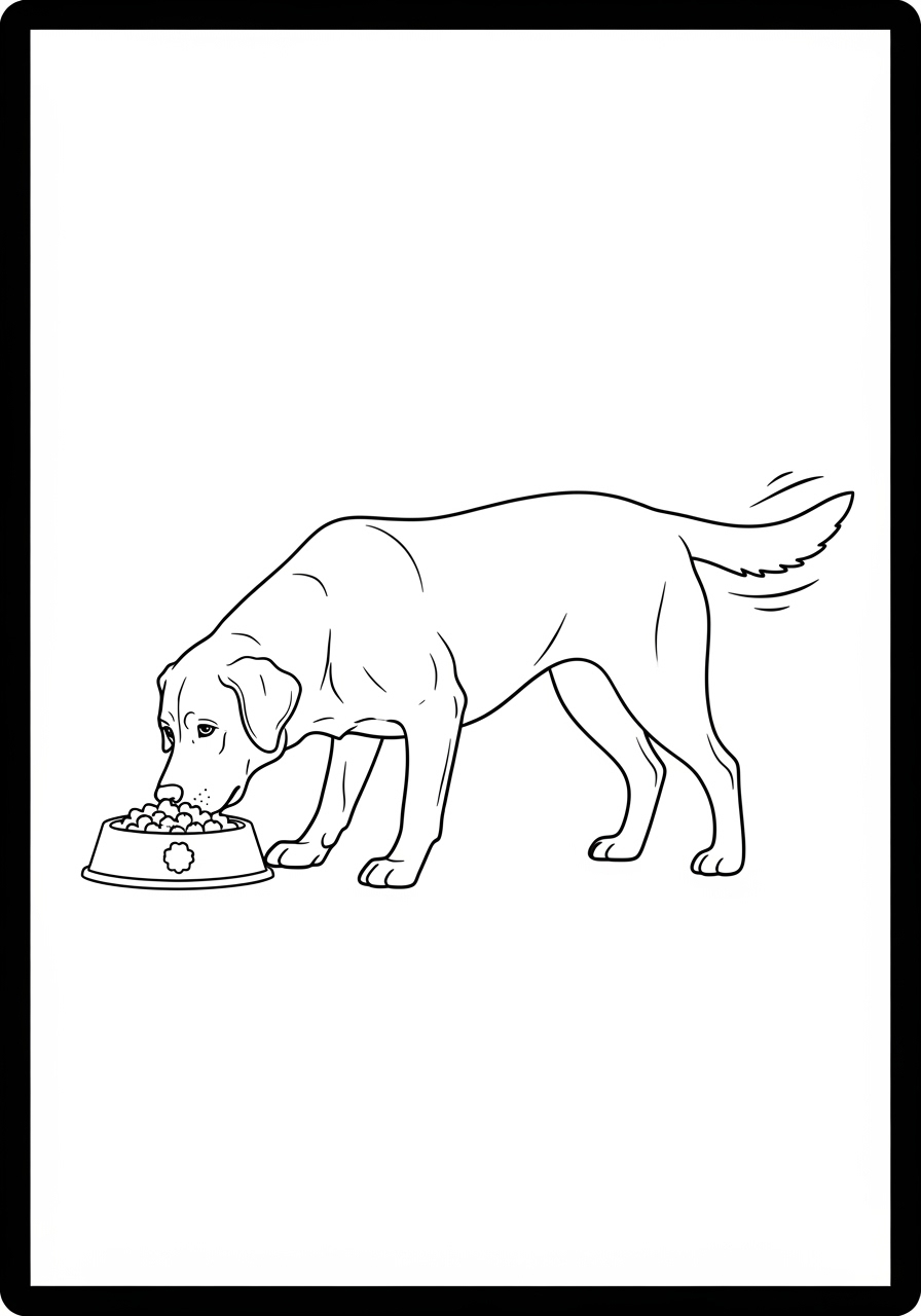 Desenho do Labrador recebendo comida para colorir