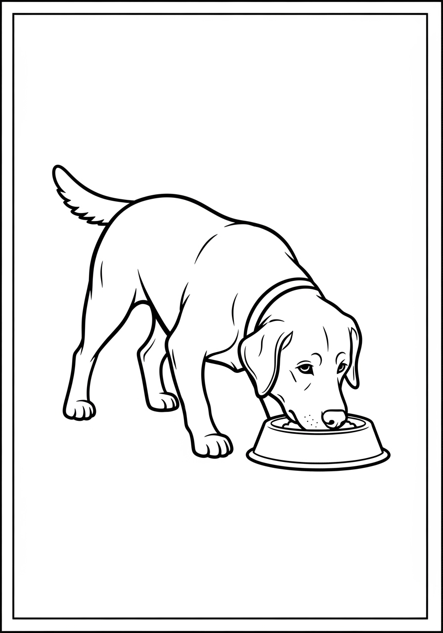 Desenho do Labrador Retriever comendo em uma tigela