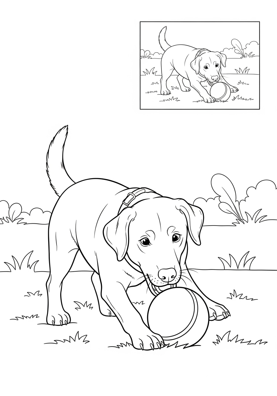 Desenho do Labrador Retriever brincando com bola para colorir