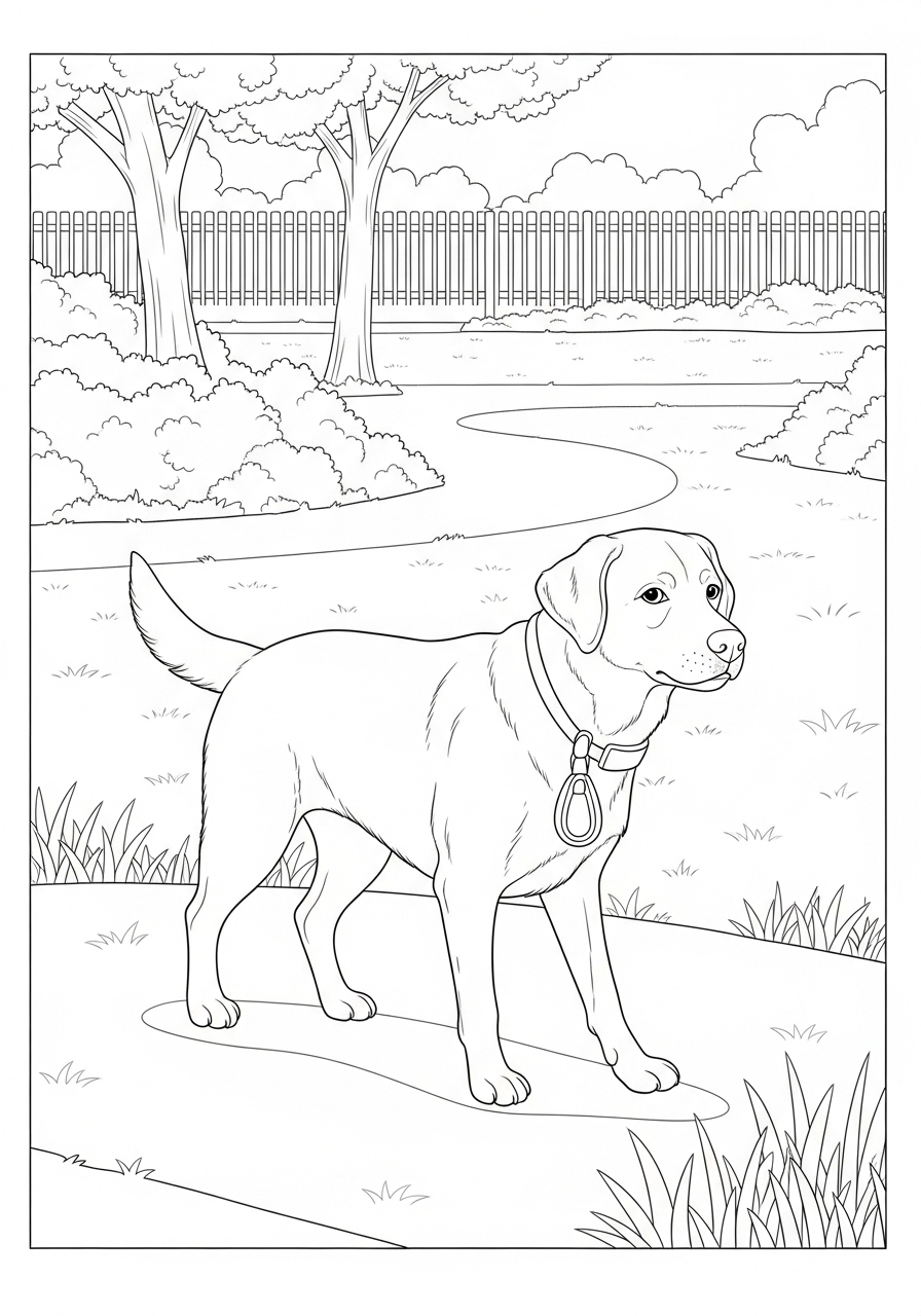 Desenho do Labrador Retriever em um parque para colorir