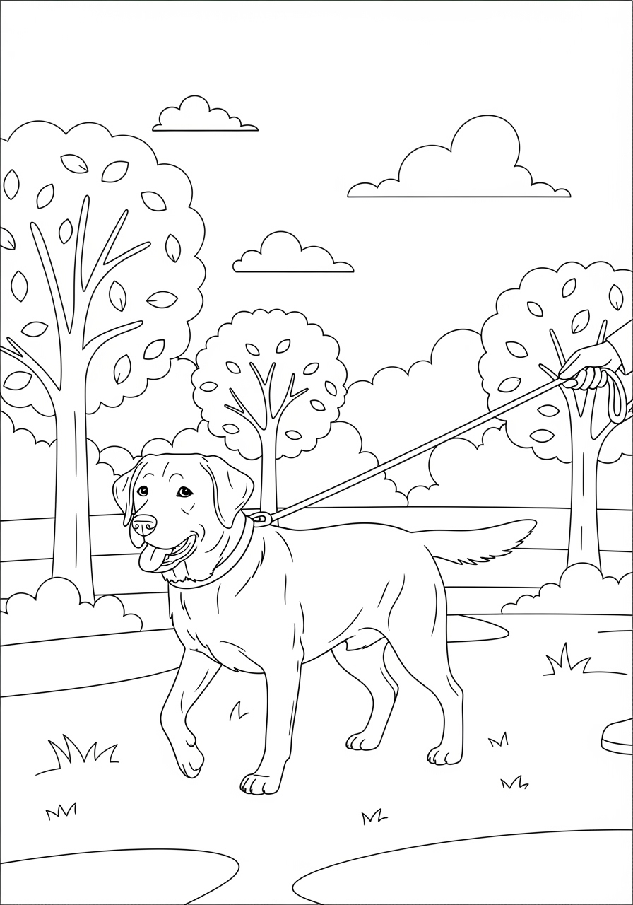 Desenho do Labrador Retriever passeando no parque para colorir