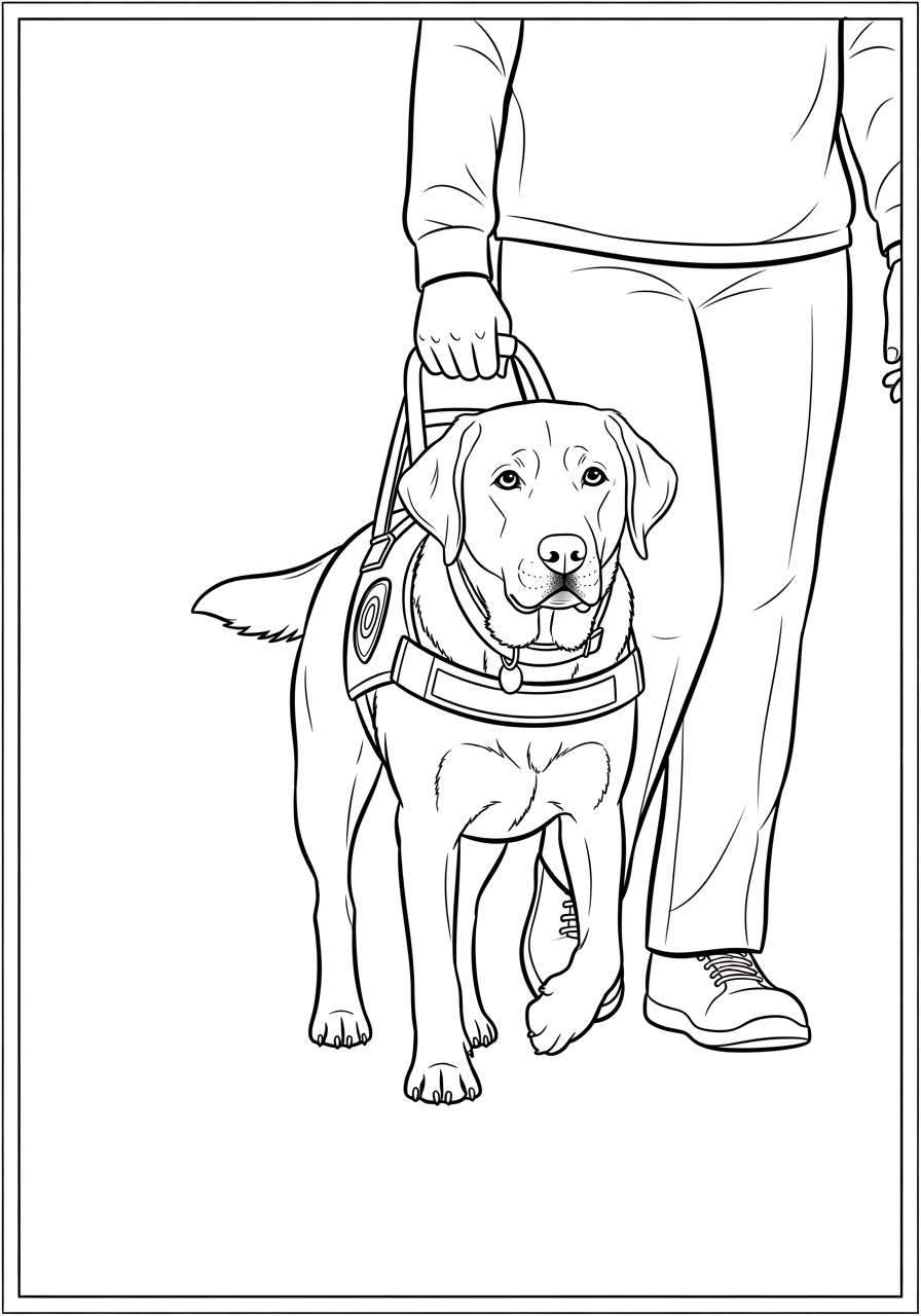 Desenho do Labrador Retriever guiando uma pessoa para colorir