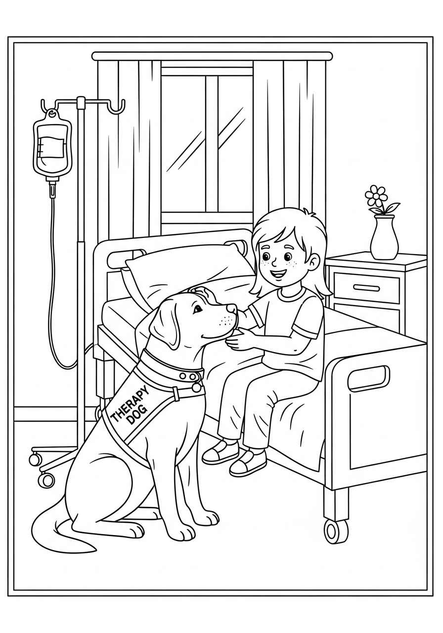 Desenho do Labrador como cão de terapia para colorir