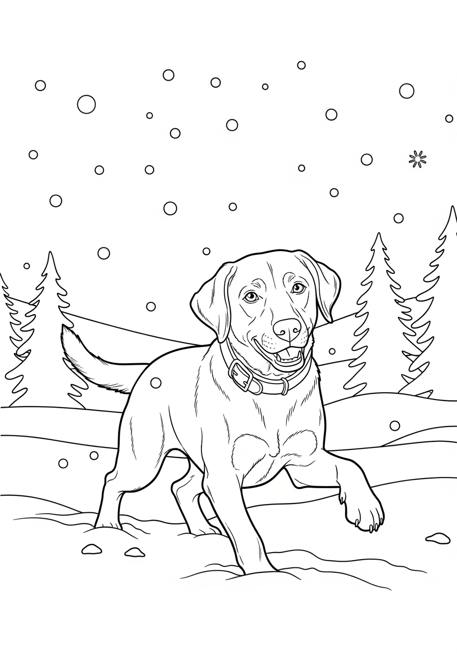 Desenho do Labrador Retriever na neve para colorir