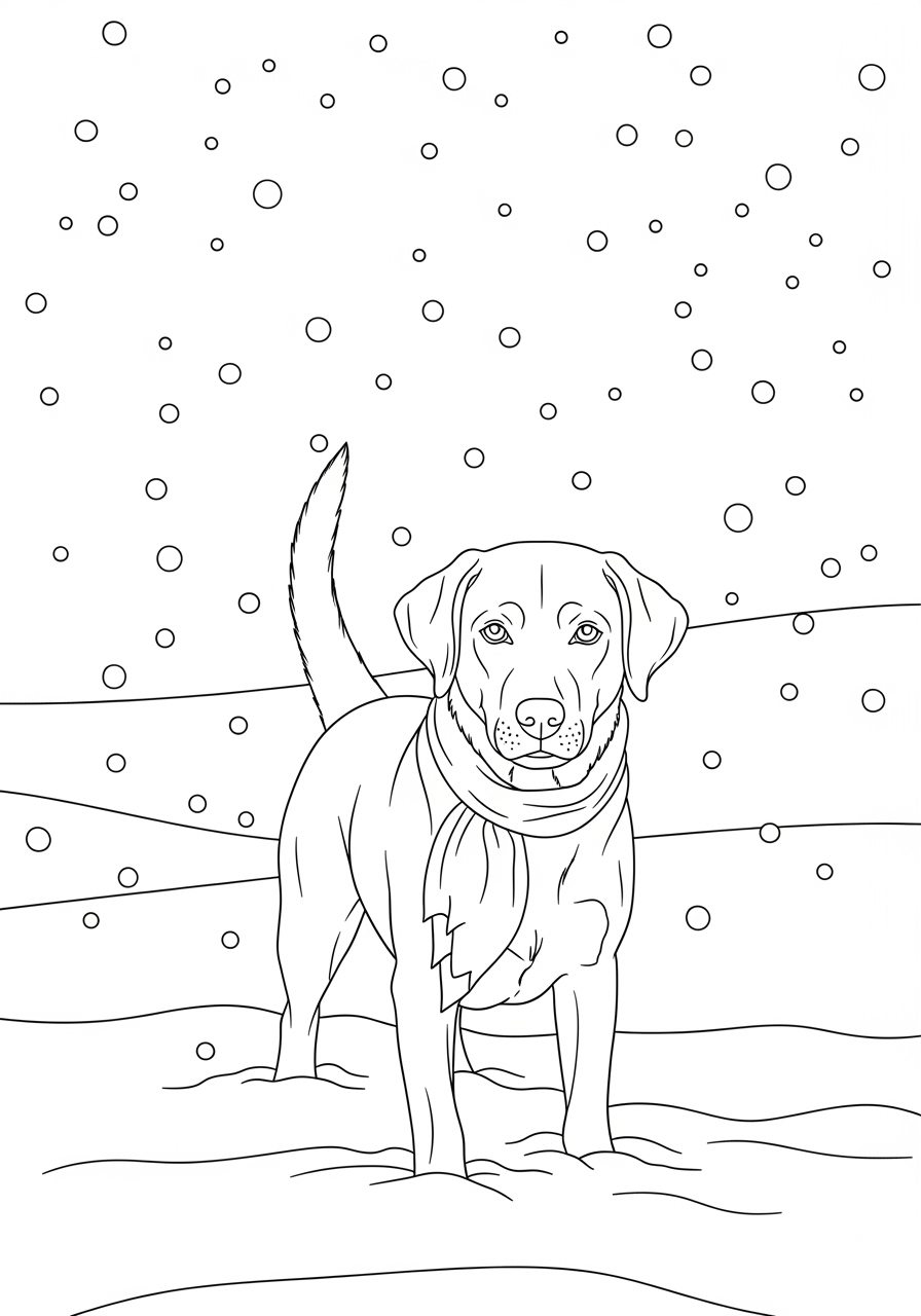 Desenho do Labrador Retriever na neve para colorir