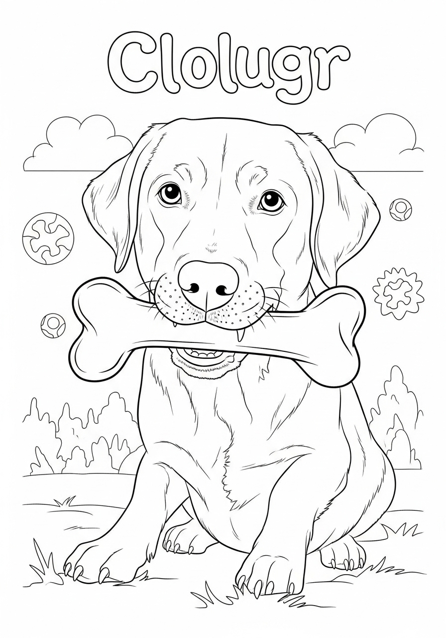 Desenho do Labrador Retriever segurando um osso para colorir