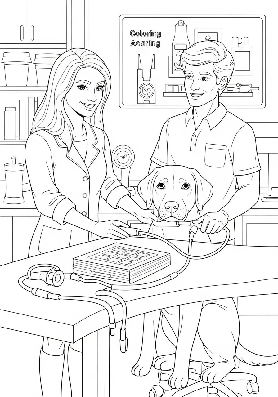Desenho do Labrador com veterinários para colorir