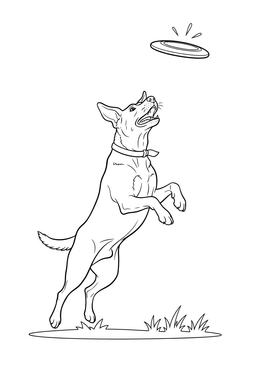 Desenho do Labrador saltando para pegar um disco para colorir