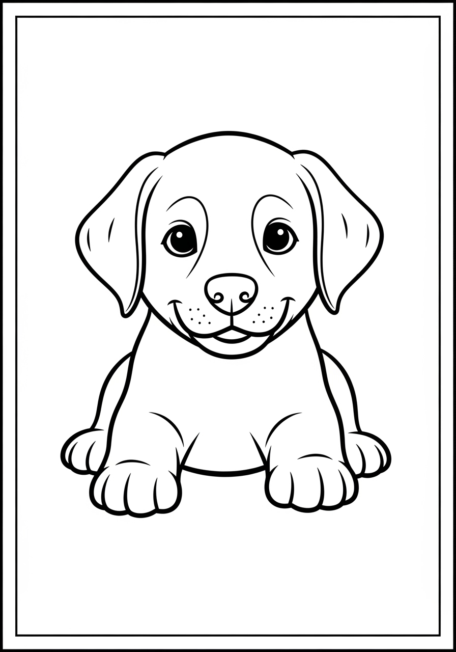 Desenho do Labrador sentado e sorrindo para colorir