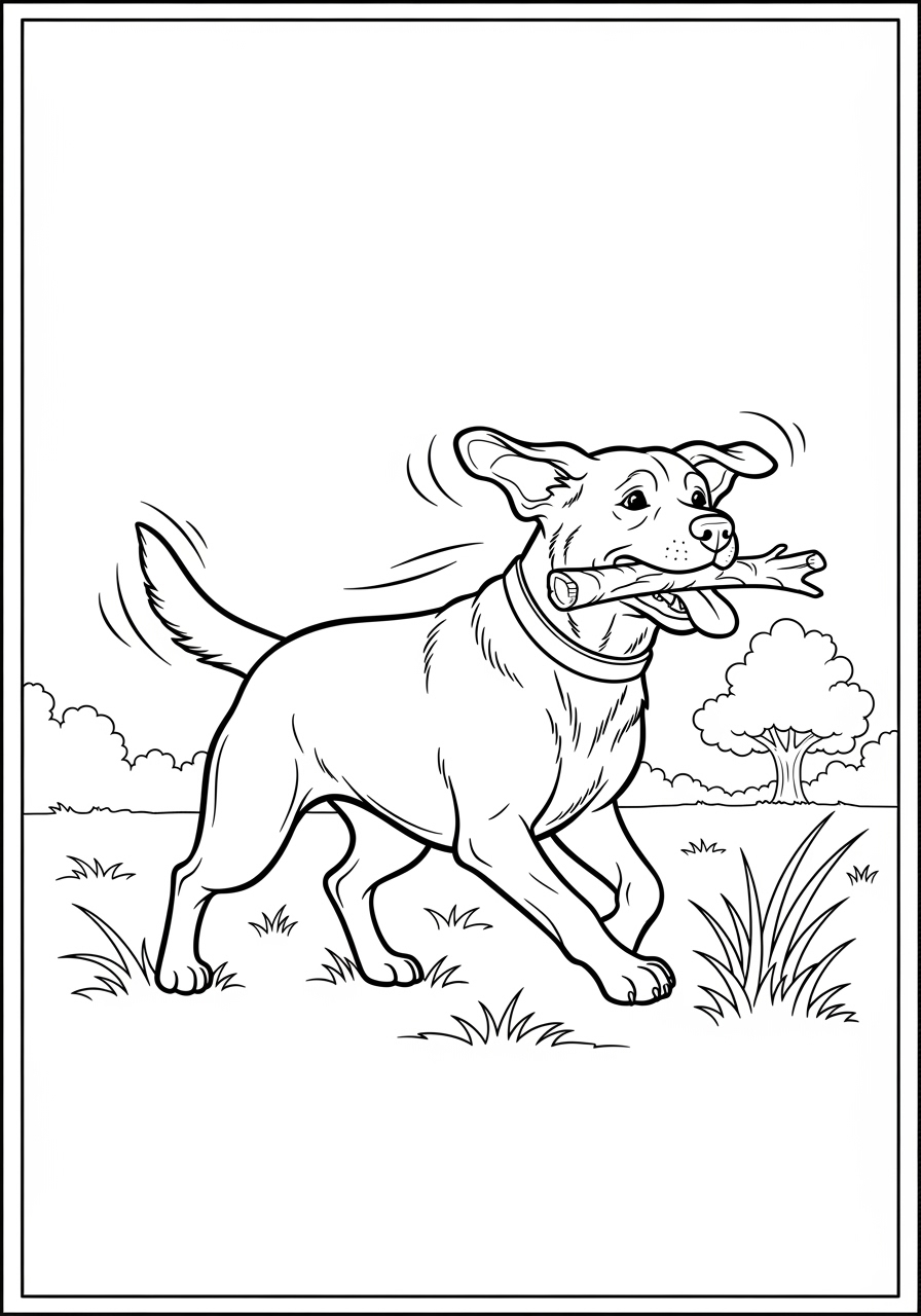 Desenho do Labrador Retriever correndo com um osso para colorir