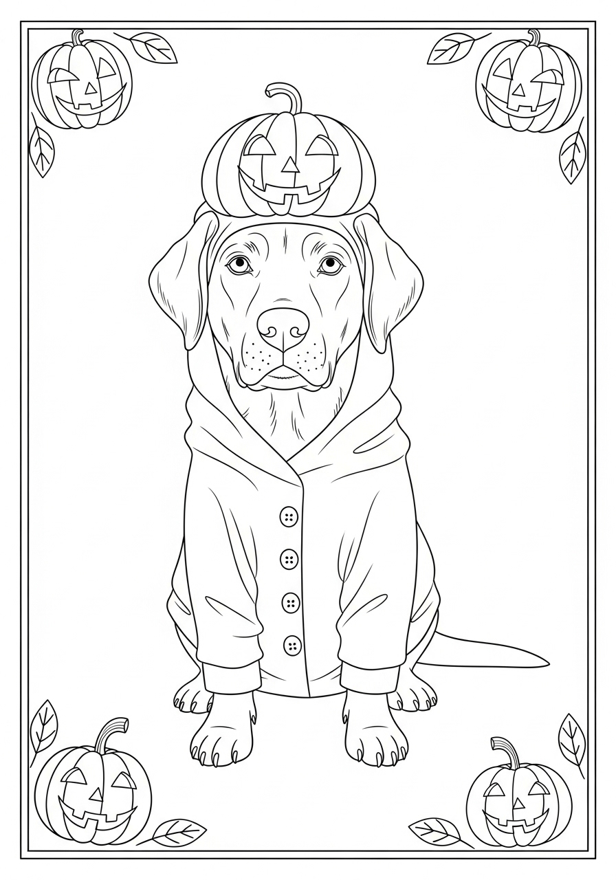 Desenho de Labrador Retriever com abóbora para colorir