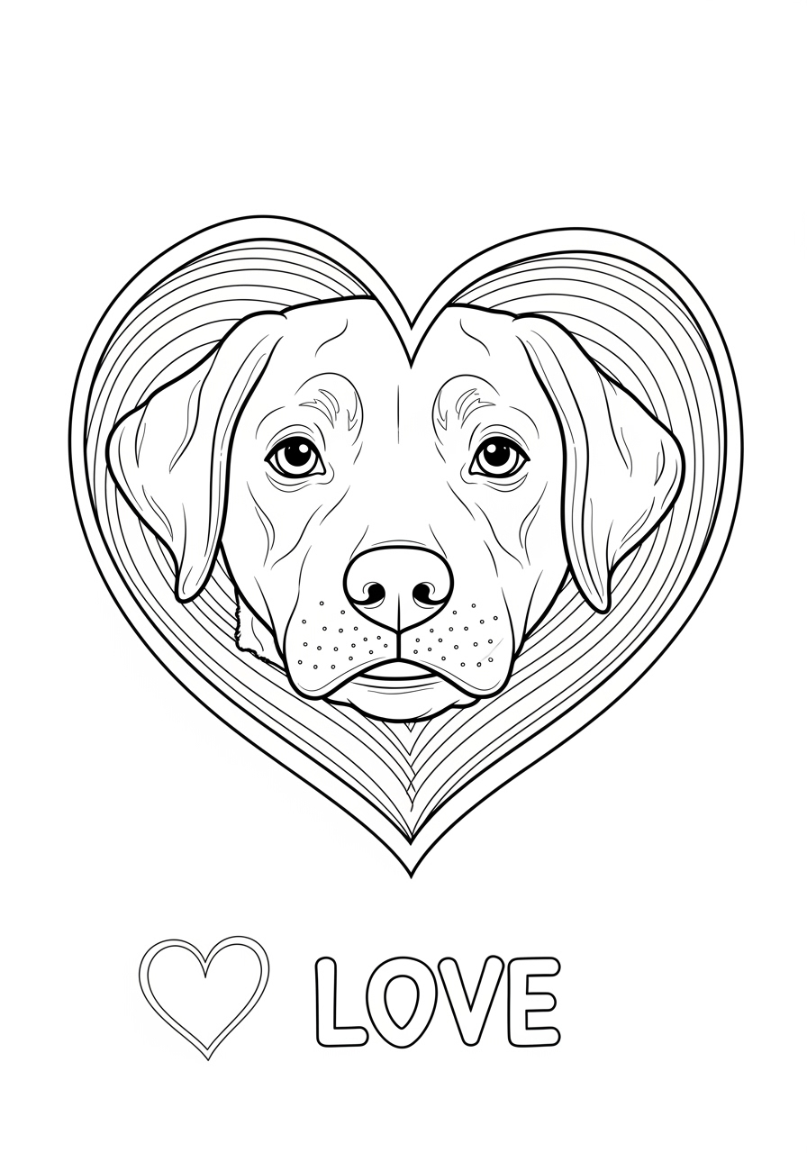 Desenho do Labrador dentro de um coração para colorir