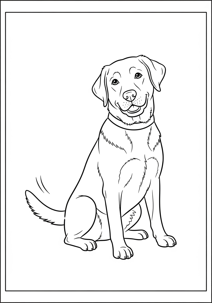 Desenho do Labrador Retriever sentado com um sorriso para colorir