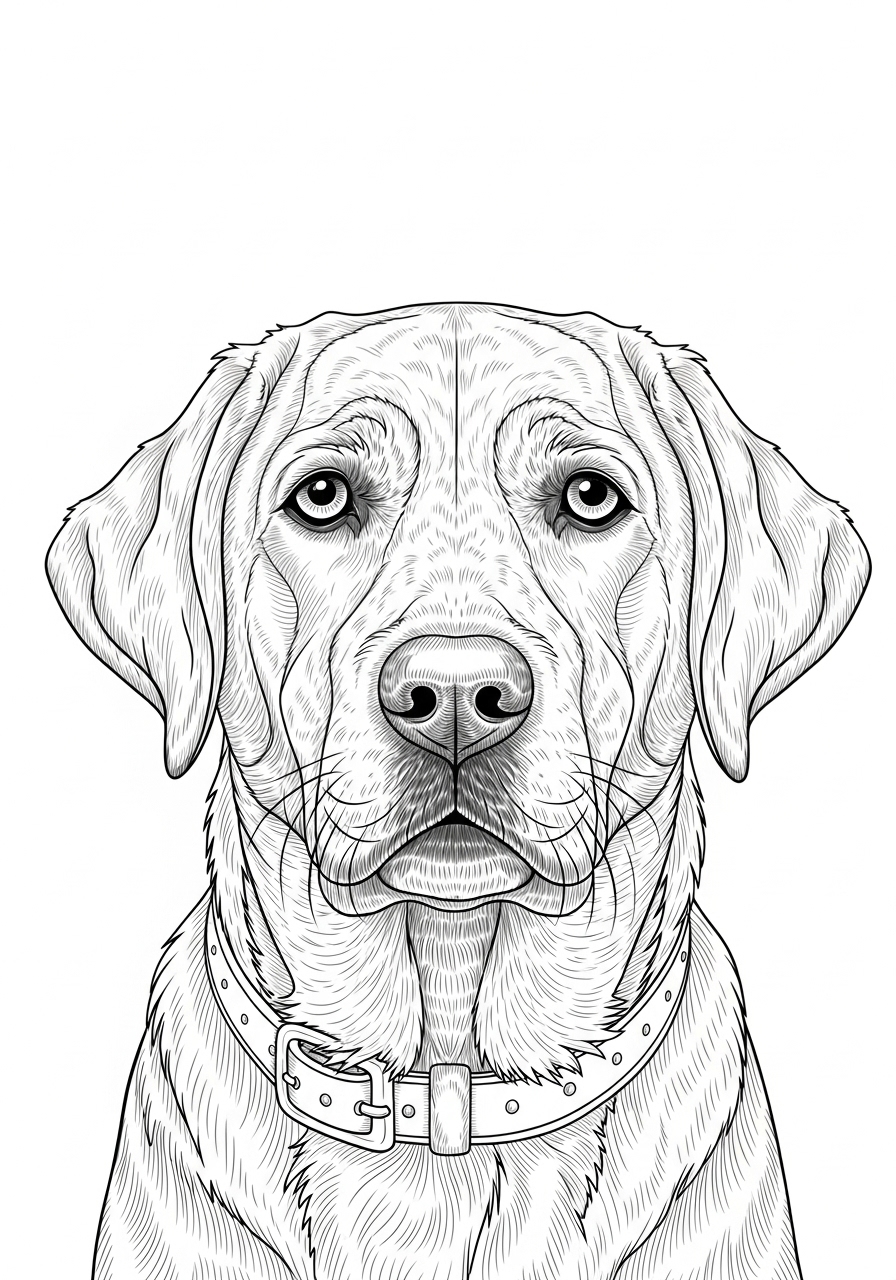 Desenho do Labrador Retriever com expressão serena para colorir
