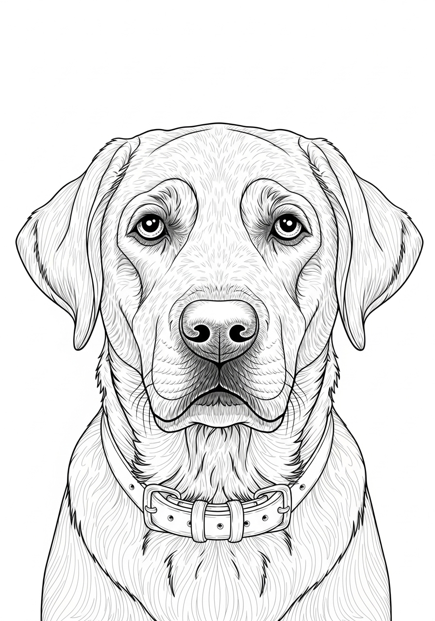 Desenho do Labrador Retriever com detalhes realistas para colorir