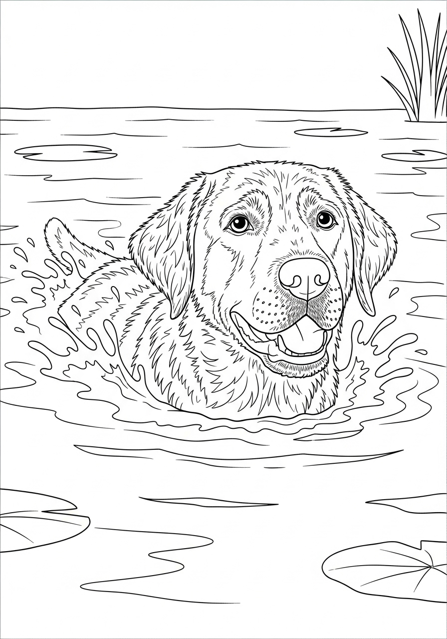 Desenho do Labrador nadando em um lago para colorir